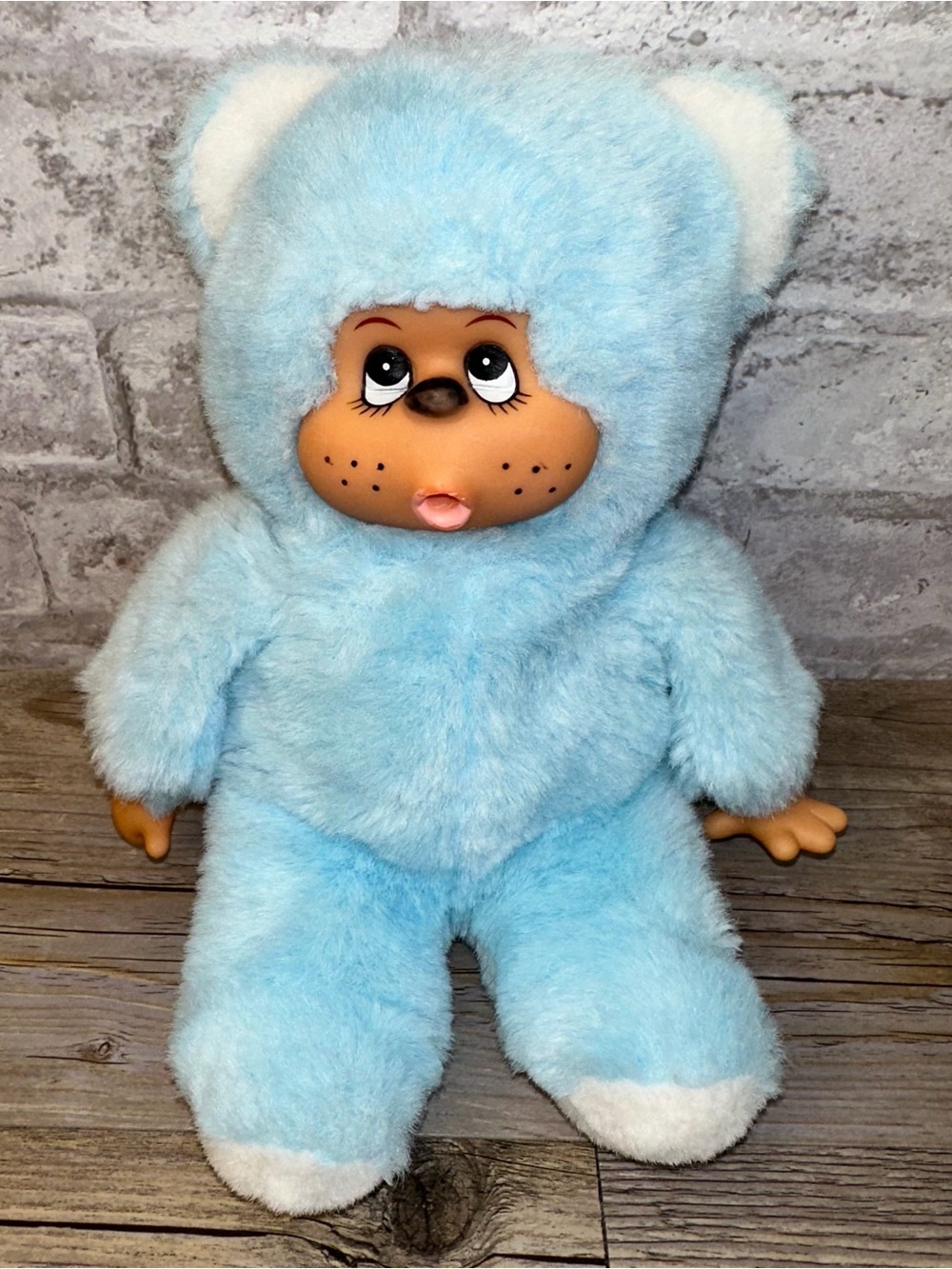 Monchichi Blue Monkey Plush Thumb Sucker 1993 Vintage Bear 10" Rubber Face 3262